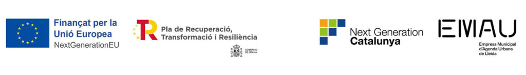 Logos: UE Fons Europeu, Pla de Recuperació, Transformació i Resilliencia, Next Generation Catalunya i EMAU